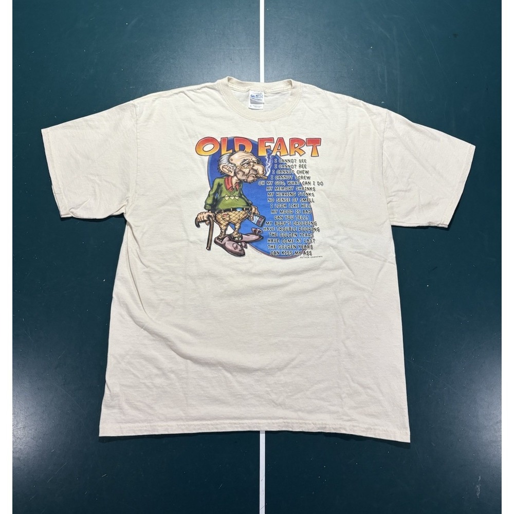 Vintage Old Fart Funny Joke T Shirt Men's XL Cream Novelty Gag Gift Graphic Tee